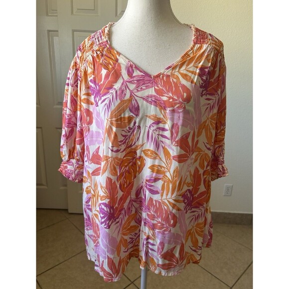 Terra & Sky Women's Plus Size 0X V-Neck Peasant Top and Babydoll Top - Picture 1 of 16